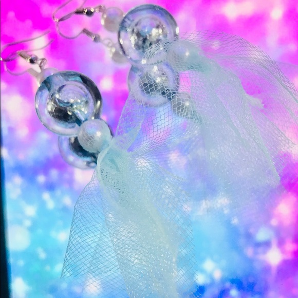 Long blue tulle earrings - Picture 1 of 1